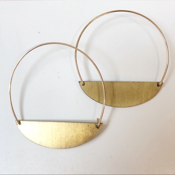 Baleen Jewelry - Gold Tone Quarter Disc Hoop Earrings